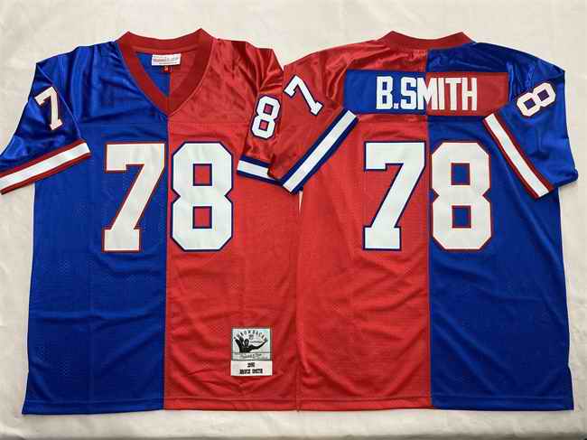 Men's Buffalo Bills #78 Bruce Smith Blue/Red Splite Throwback Stitched Jersey